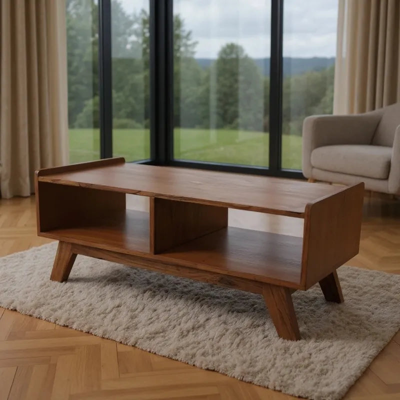 Modern Rectangular Coffee Table with Open Shelving