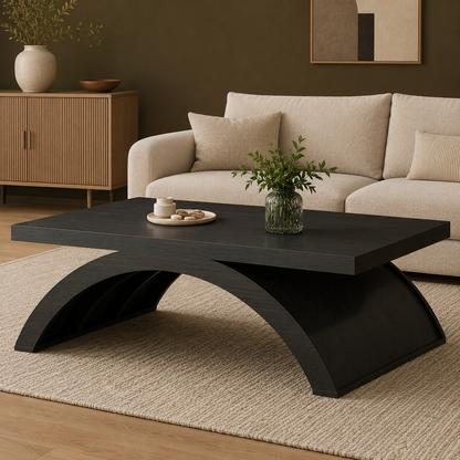 GoFurnitureHub 47" Modern Rectangular Coffee Table – Black Oak