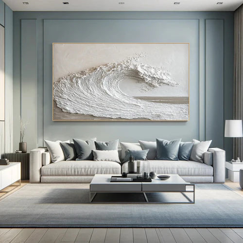 Textured Ocean Wave Wall Art – Handcrafted Coastal Relief Canvas