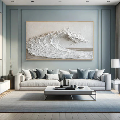 Textured Ocean Wave Wall Art – Handcrafted Coastal Relief Canvas