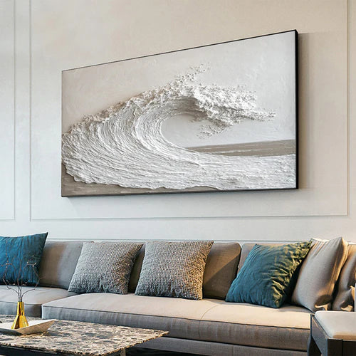 Textured Ocean Wave Wall Art – Handcrafted Coastal Relief Canvas