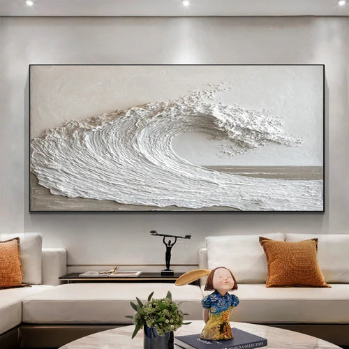 Textured Ocean Wave Wall Art – Handcrafted Coastal Relief Canvas