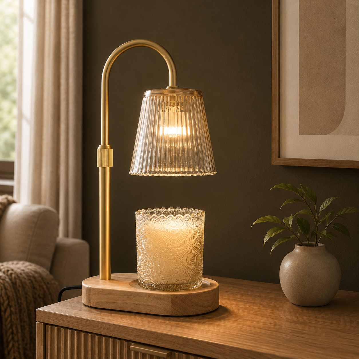 GoFurnitureHub Adjustable Candle Warmer Lamp with Timer Dimmable Flameless Wax Melter for Jar Candles