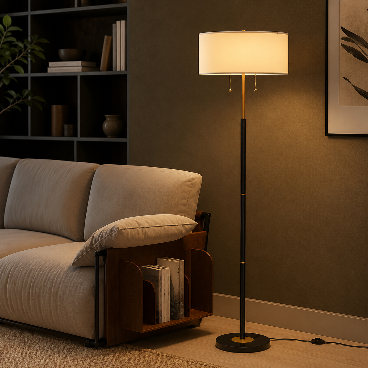 GoFurnitureHub Modern 2-Light Standing Floor Lamp with Fabric Shades