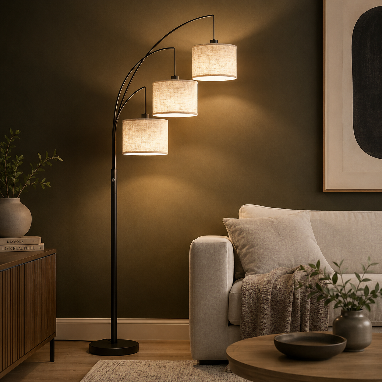 GoFurnitureHub 78" Arched Tree Floor Lamp with Hanging Drum Shades