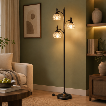 GoFurnitureHub 66.5" Black Tree Floor Lamp with 3 Adjustable Glass Lights