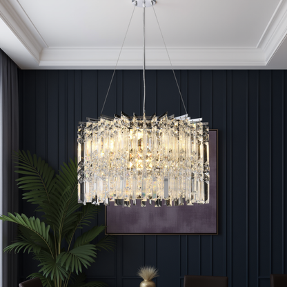 Crystal Drum Chandelier – 24" Round Chrome Finish