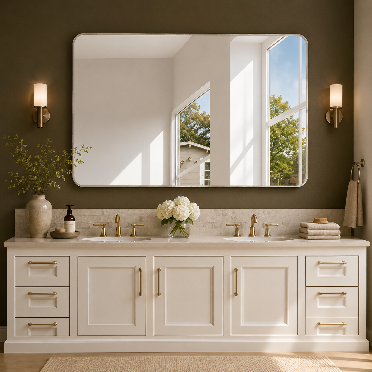 GoFurnitureHub Silver Rounded Rectangle Wall Mirror – 48" × 30"