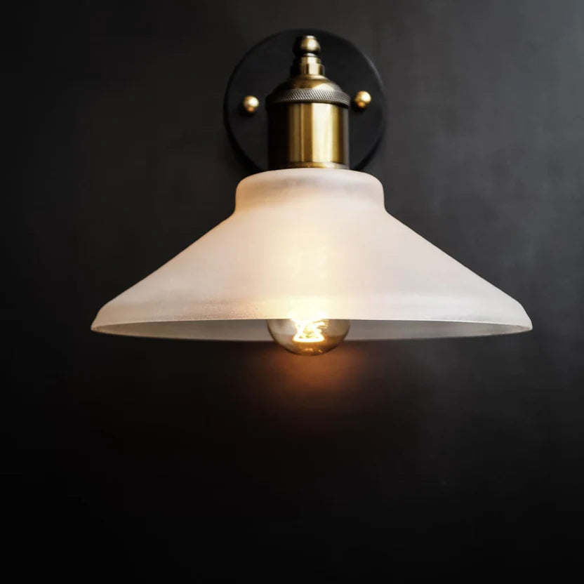 Vintage Frosted Glass Wall Sconce – Black & Brass Finish