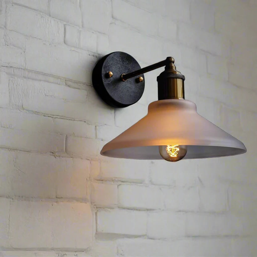 Vintage Frosted Glass Wall Sconce – Black & Brass Finish