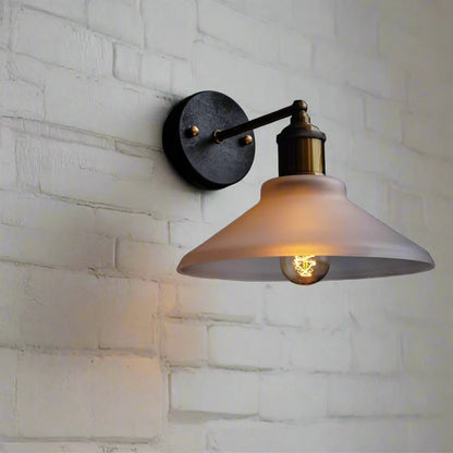 Vintage Frosted Glass Wall Sconce – Black & Brass Finish