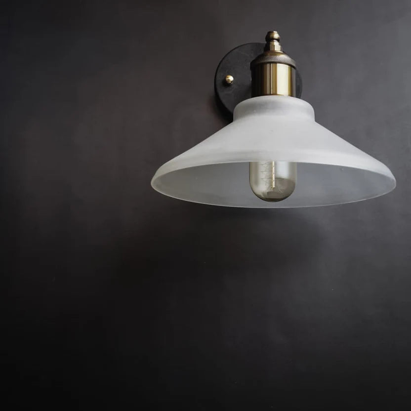 Vintage Frosted Glass Wall Sconce – Black & Brass Finish