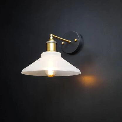 Vintage Frosted Glass Wall Sconce – Black & Brass Finish