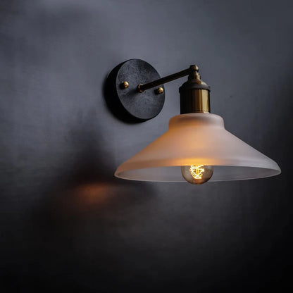 Vintage Frosted Glass Wall Sconce – Black & Brass Finish