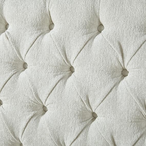 GoFurnitureHub King Upholstered Sleigh Platform Bed with Wingback Headboard Button Tufted Wood Slat Support Cream Chenille