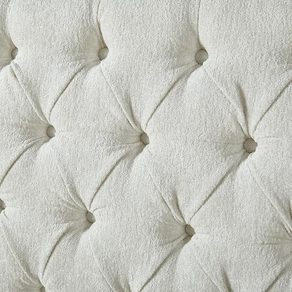 GoFurnitureHub King Upholstered Sleigh Platform Bed with Wingback Headboard Button Tufted Wood Slat Support Cream Chenille