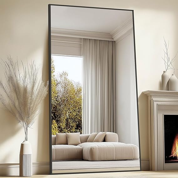 GoFurnitureHub 82" × 44" Extra-Large Full-Length Floor Mirror with Black Aluminum Frame