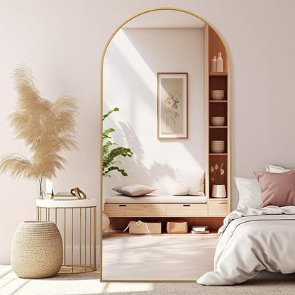 GoFurnitureHub 71" × 32" Gold Oversized Arched Full-Length Floor Mirror with Stand Large Aluminum Full-Body Mirror for Bedroom