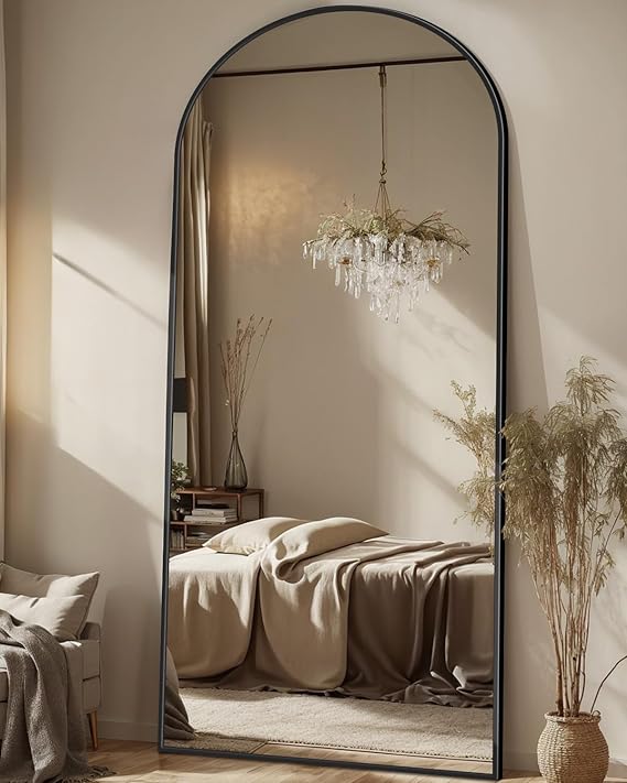 GoFurnitureHub 71" × 28" Black Arched Full-Length Floor Mirror with Aluminum Frame Freestanding