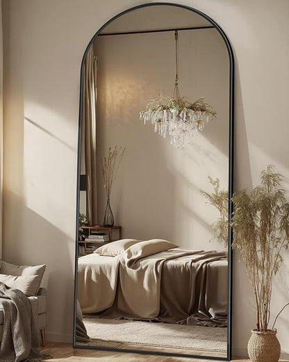 GoFurnitureHub 71" × 28" Black Arched Full-Length Floor Mirror with Aluminum Frame Freestanding