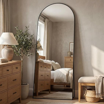 GoFurnitureHub 71" × 28" Black Arched Full-Length Floor Mirror with Aluminum Frame Freestanding