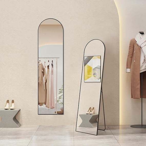 GoFurnitureHub 59" × 16" Arched Full-Length Floor Mirror Slim Vertical Body Mirror for Bedroom, Dressing Room, Hallway & Home Décor
