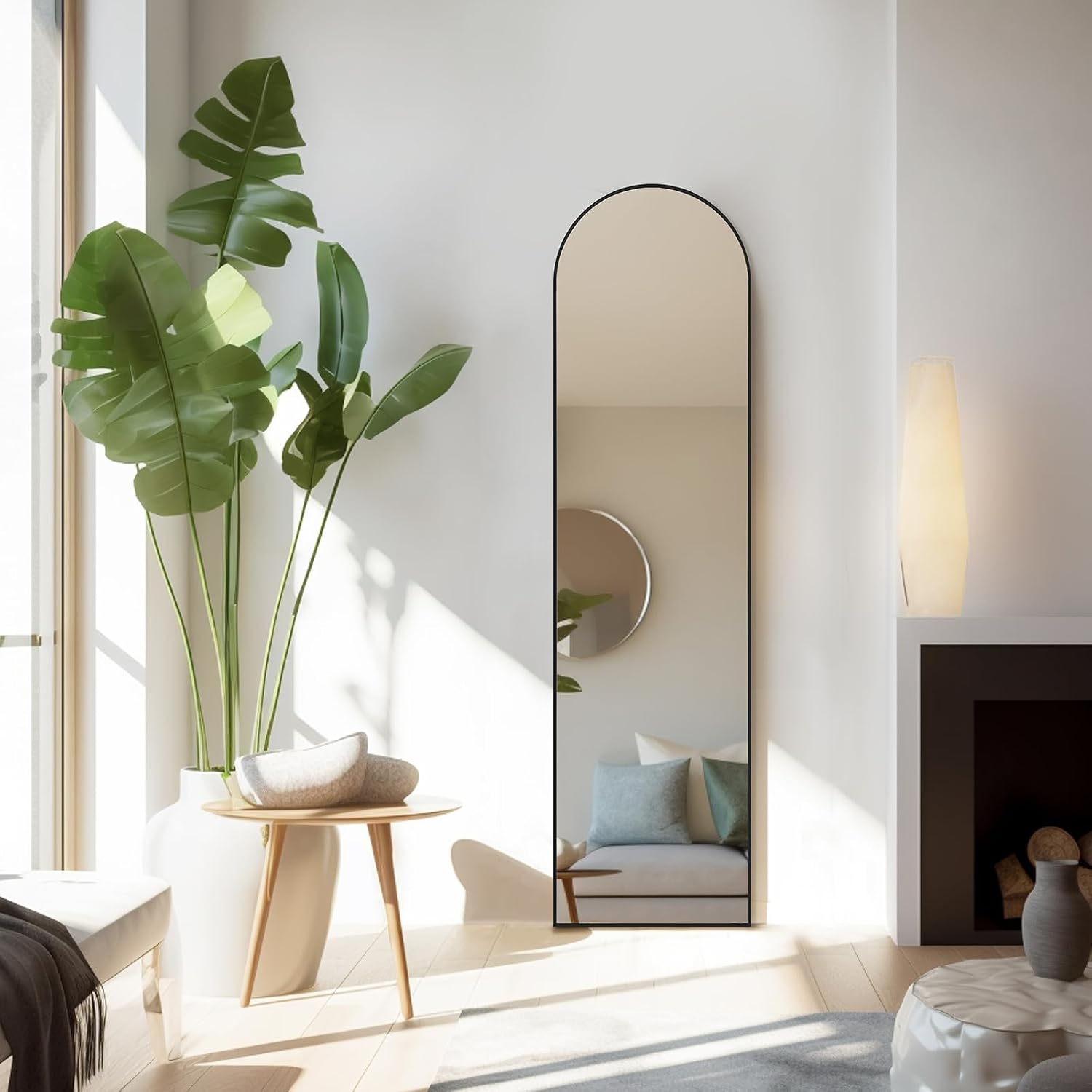 GoFurnitureHub 59" × 16" Arched Full-Length Floor Mirror Slim Vertical Body Mirror for Bedroom, Dressing Room, Hallway & Home Décor