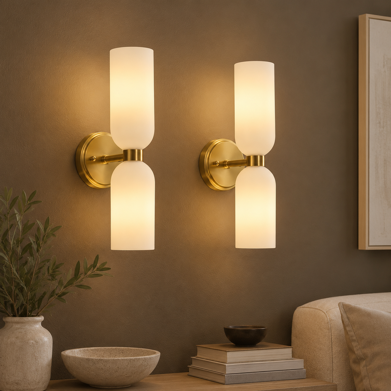 GoFurnitureHub Modern Brushed Gold Wall Sconce Set of 2