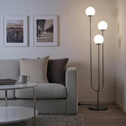 Modern 3-Globe Floor Lamp – Chrome Finish with Opal Glass Shades