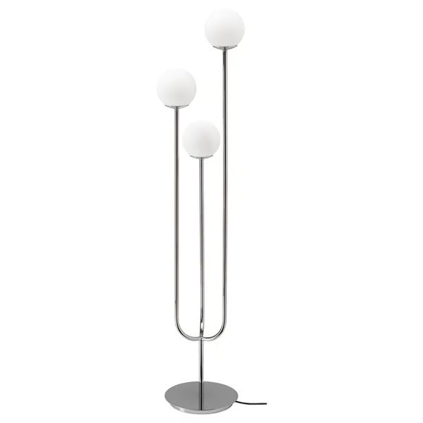 Modern 3-Globe Floor Lamp – Chrome Finish with Opal Glass Shades