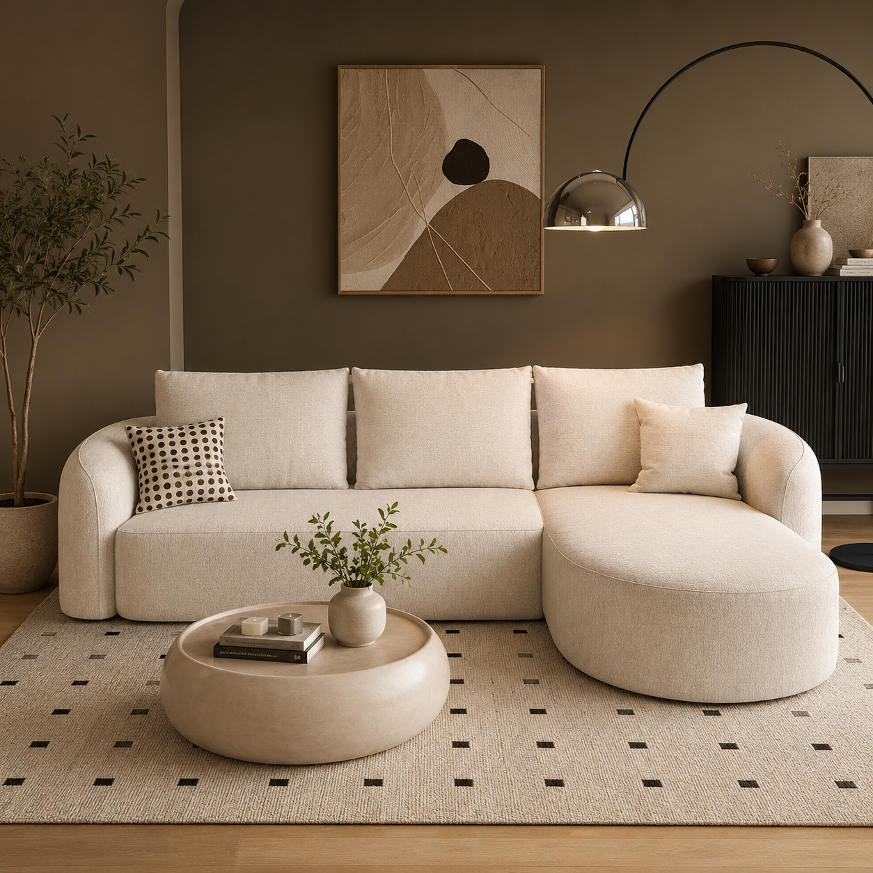 GoFurnitureHub 111" Modular Curved Sectional Sofa – Luxury L-Shaped Cloud Couch with Right Chaise, White