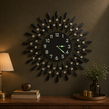 23 Inch Black Metal Wall Clock with Glass Dial
