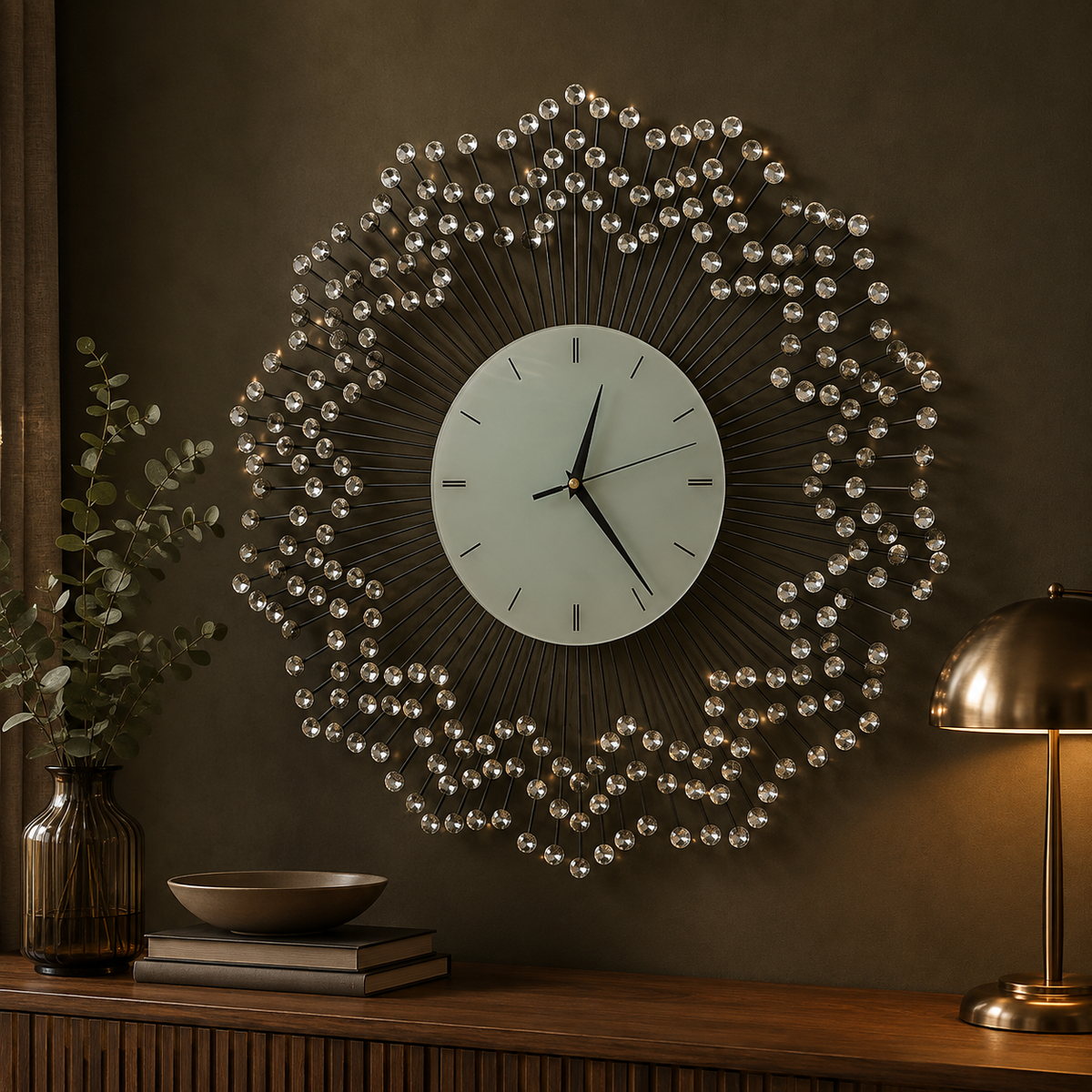 White Decorative Metal Wall Clock with Glass Dial