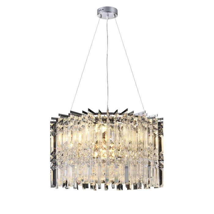 Crystal Drum Chandelier – 24" Round Chrome Finish