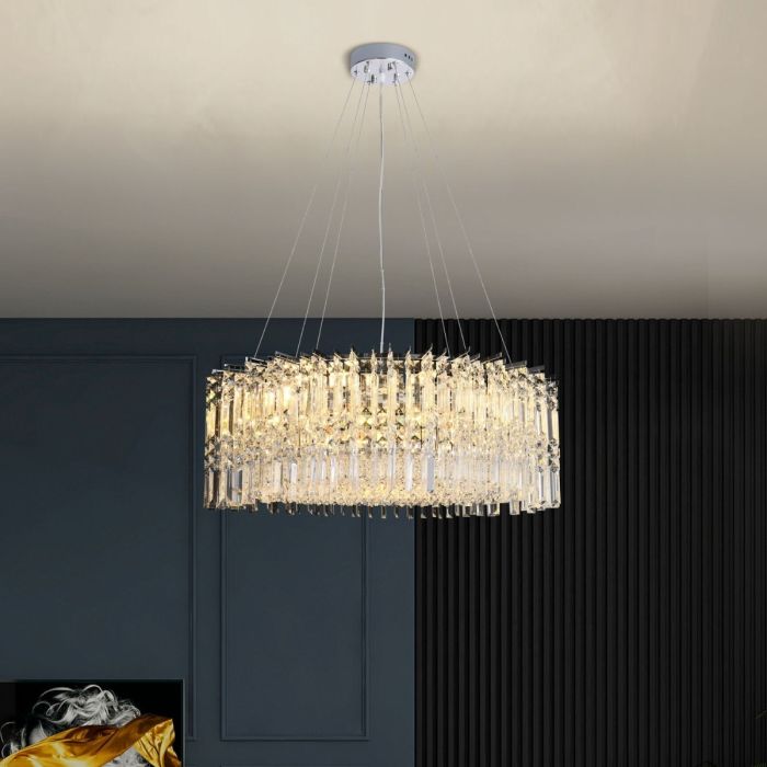 Crystal Drum Chandelier – 24" Round Chrome Finish